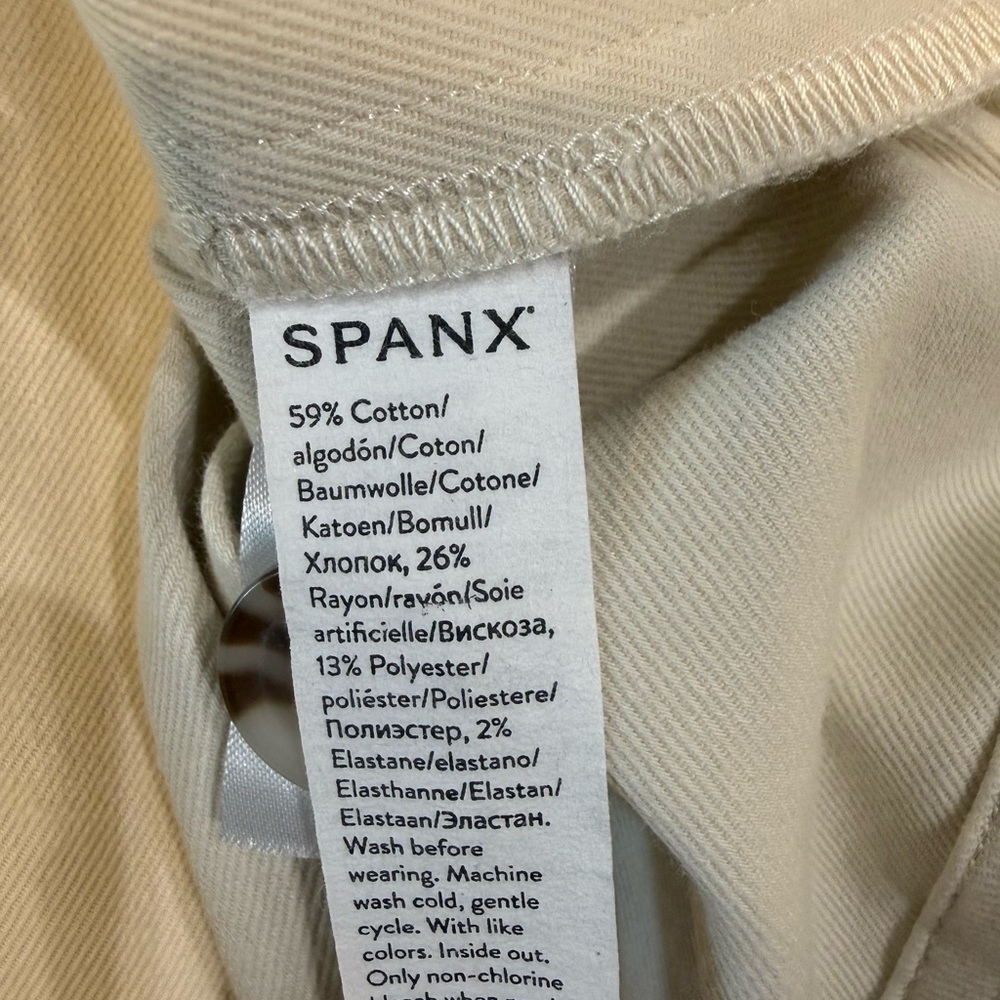 Spanx Stretch Utlity Twill Button-Up Short Sleeve Stretch Cream Mini Dress - Picture 6 of 7